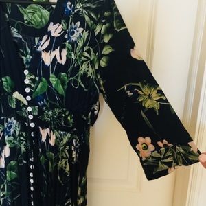 black botanical print button down maxi dress